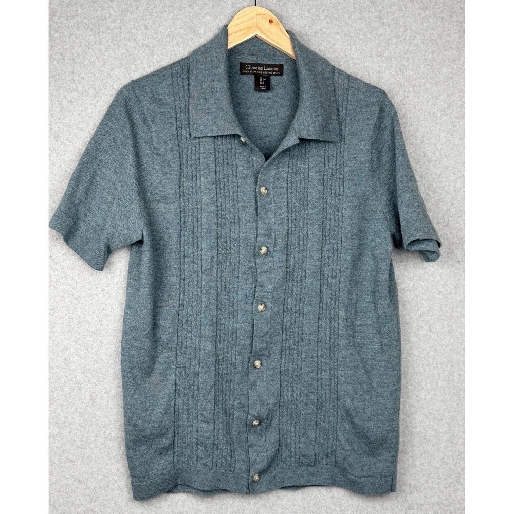 Christian Lacroix Merino Wool Button Front Sweater Mens L Blue Gray
